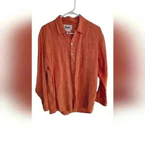 Flax 100% Linen Long Sleeve Button Down  Shirt Women's Orange Size Petite